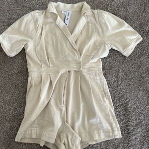 Cream Wrap-Style Jumpsuit with Belted Waist